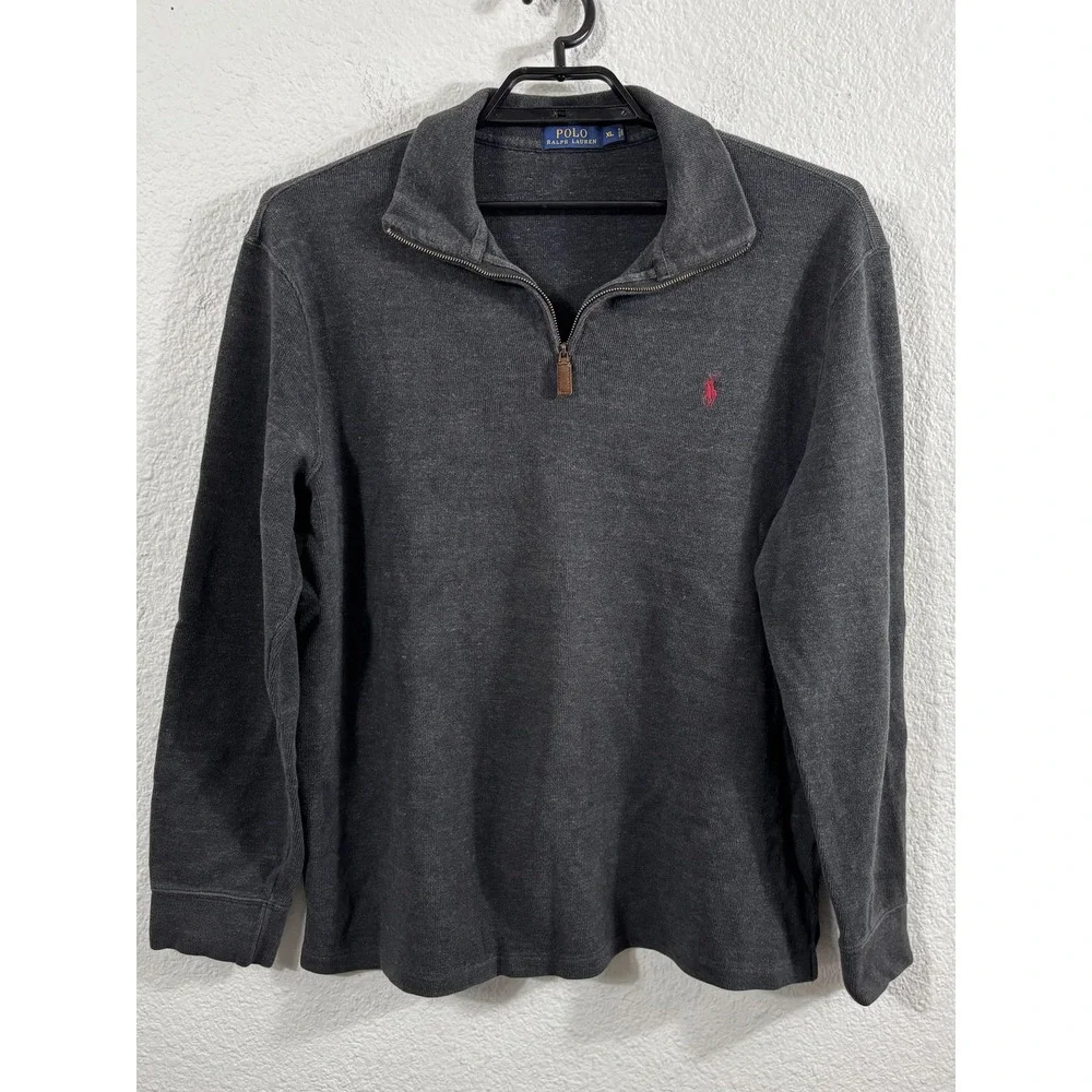 Polo Ralph Lauren Sweater Mens XL Gray 1/4 Zip Mock Neck Cotton‎ Knit Pullover